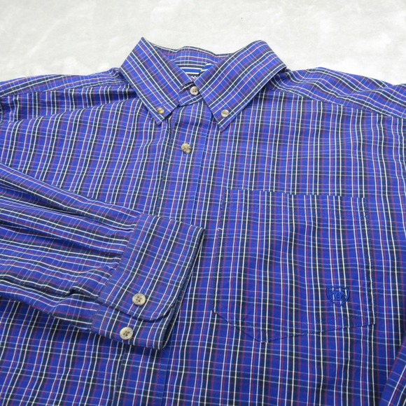 Ariat Pro Series Shirt Mens Medium Purple Plaid Pocket‎ Long Sleeve Button Down - Picture 3 of 13
